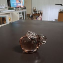 Vintage Blown Pink Art Hlass Bunny Figurine 2.5"H X 3"L