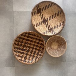 Set of 3 round boho style wall baskets