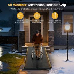 6 FT Portable Wheelchair Ramp-800LBS Heavy-Duty, High-Strength Aluminum Alloy with 4 Adjustable Legs, 4 Wheels, Triple Anti-Slip and Seamle
