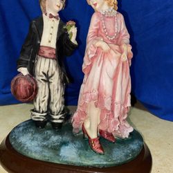 8 inch Painted Boy And Girl Alabaster Figurine Imported From Greece