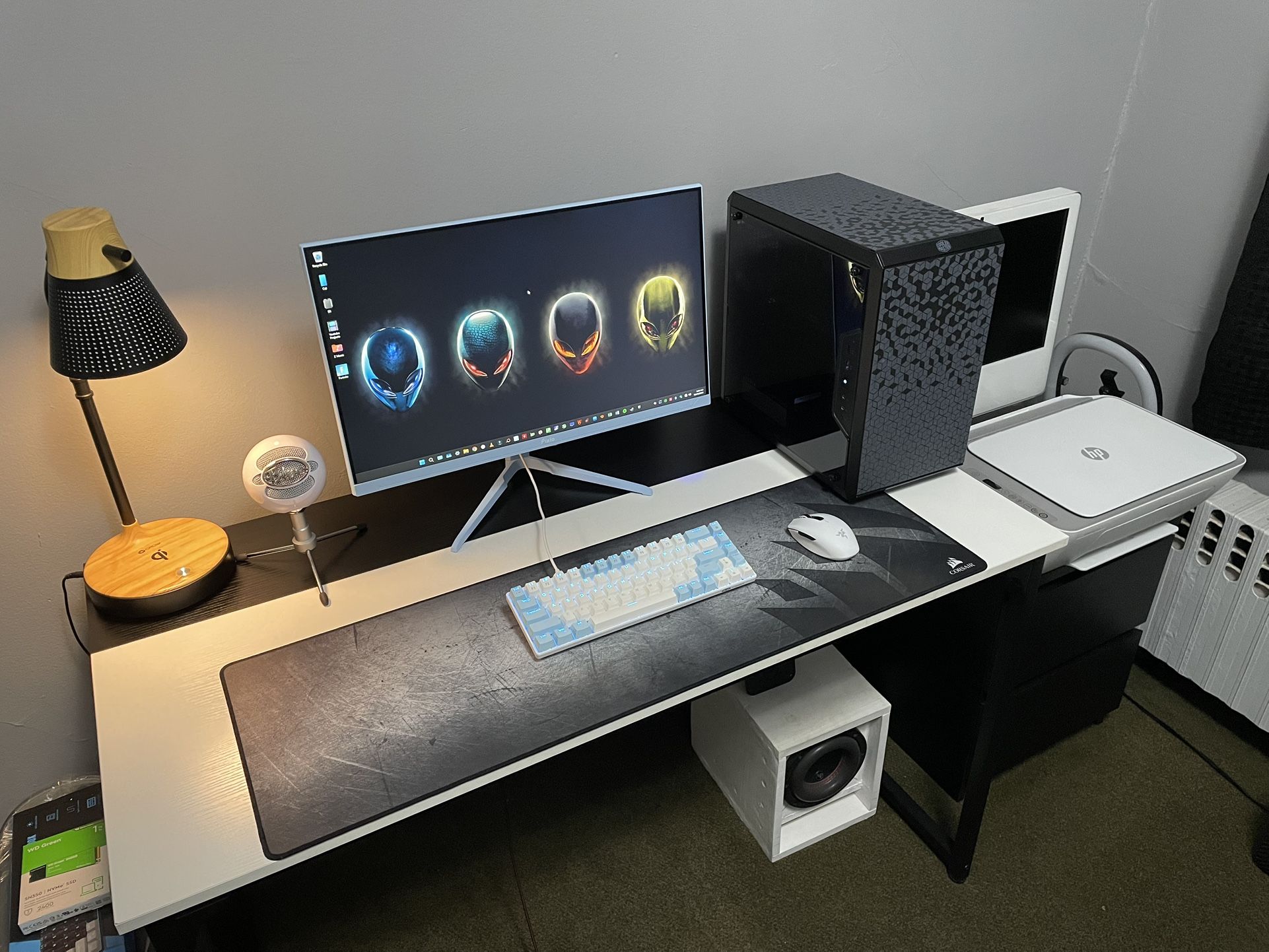 Gaming Computer Complete Setup: TOWER (CPU) DESK,MONITOR, PRINTER MOUSE,KEYBOARD, MOUSE, MIC, PAD