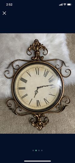 French bronzed gold wall clock fleur de lis Metal