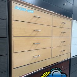 Natural Wood 8 Drawer Dresser Bar Handle Knobs-FULLY ASSEMBLED 