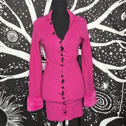 Boohoo Faux Fur Trim Rib Knit Collared Dress