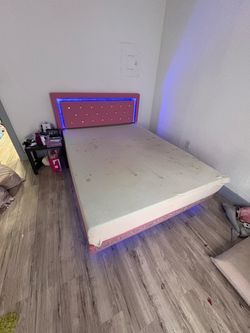 Pink Upholstered Bed Frame with LED Lights