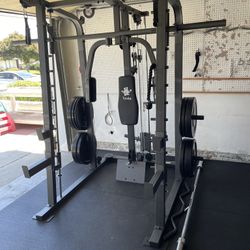 Vesta Fitness Smith Machine 2001 w/Bench Attachment | 230lb Bumpers Weights | 7ft Olympic Bar | Fitness | Gym Equipment | FREE DELIVERY 🚚 