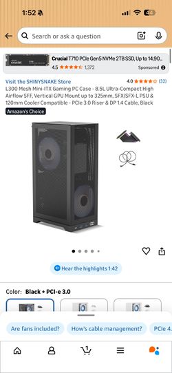 L300 Mesh Mini-ITX Gaming PC Case - 8.5L Ultra-Compact High Airflow SFF, Vertical GPU Mount up to 325mm, SFX/SFX-L PSU & 120mm Cooler Compatible - PCl