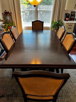 Dark Wood Dining Table with 6 Chairs and Buffet