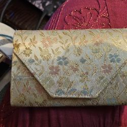Antique Silk Pocketbook Pink Blue And Green