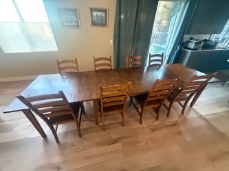 Solid Hardwood Expandable Dining Table + 8 Chairs – Seats 10+ (Bought at Old Cannery)