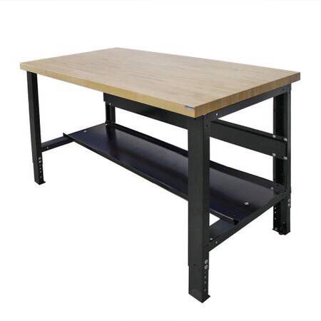 Heavy Duty Vintage Maple Topped Metal Shop Table