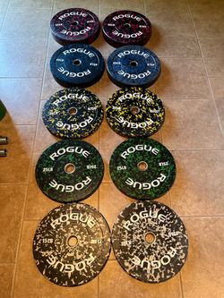 Rogue fleck Olympic bumper plate set 350lbs
