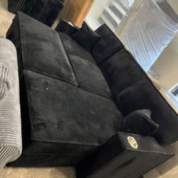 Brand New Sofa Pull Out Bed Black Corduroy With Storage & Cup Holder $449
