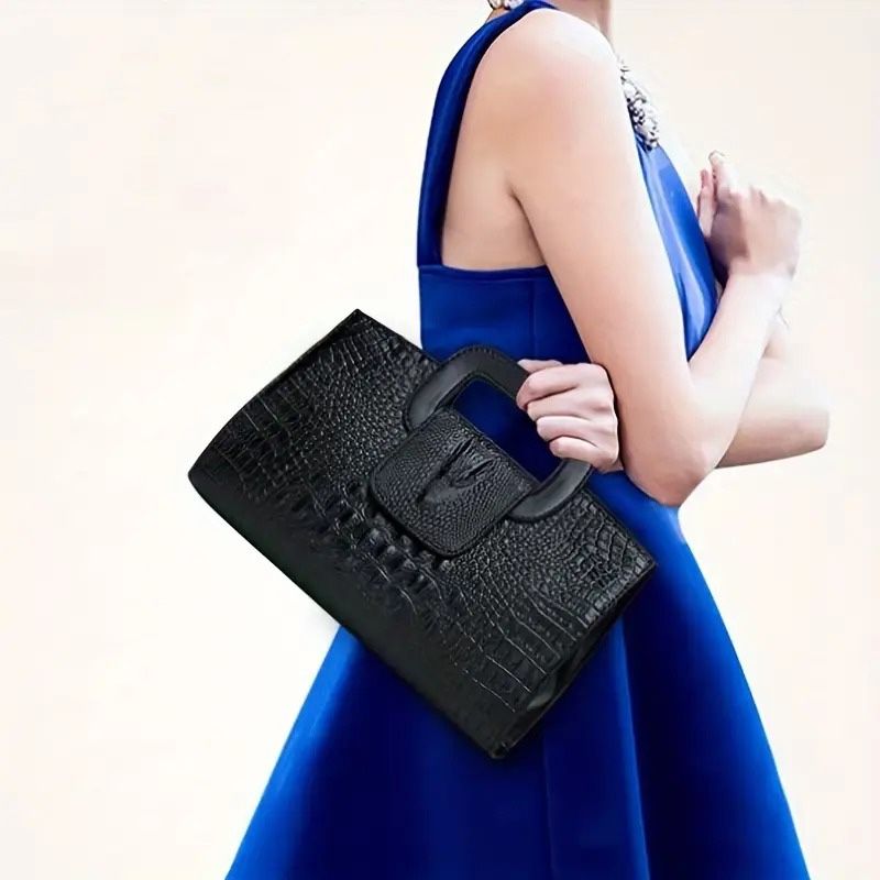 Crocodile Print Clutch Handbag – PU Leather Square Tote with Top Handle – Elegant Crossbody & Evening Purse for Women