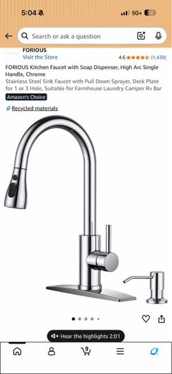 FORIOUS Chrome Kitchen Faucet with Soap Dispenser