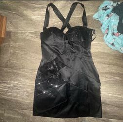 Black Sequin Satin Mini Dress
