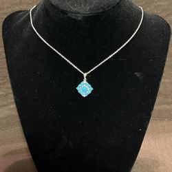 Sleeping Beauty Turquoise with White Zircon Necklace in Sterling Silver Chain