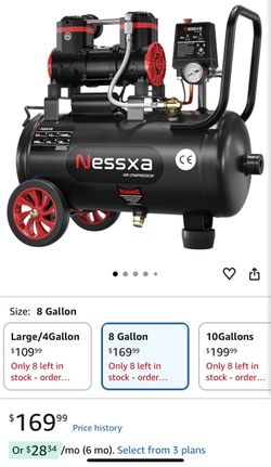 8Gal Ultra Quiet Air Compressor, 4.52 CFM 115 PSI Oil-Free w/ 2 Couplers