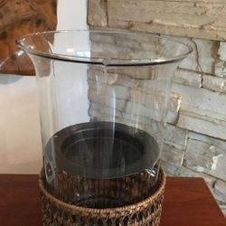 WICKER GLASS CANDLE HOLDER 11" Height 2 ADJUSTABLE HEIGHTS NEW