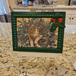 Rectangle Decoupage Kitten With Holly 