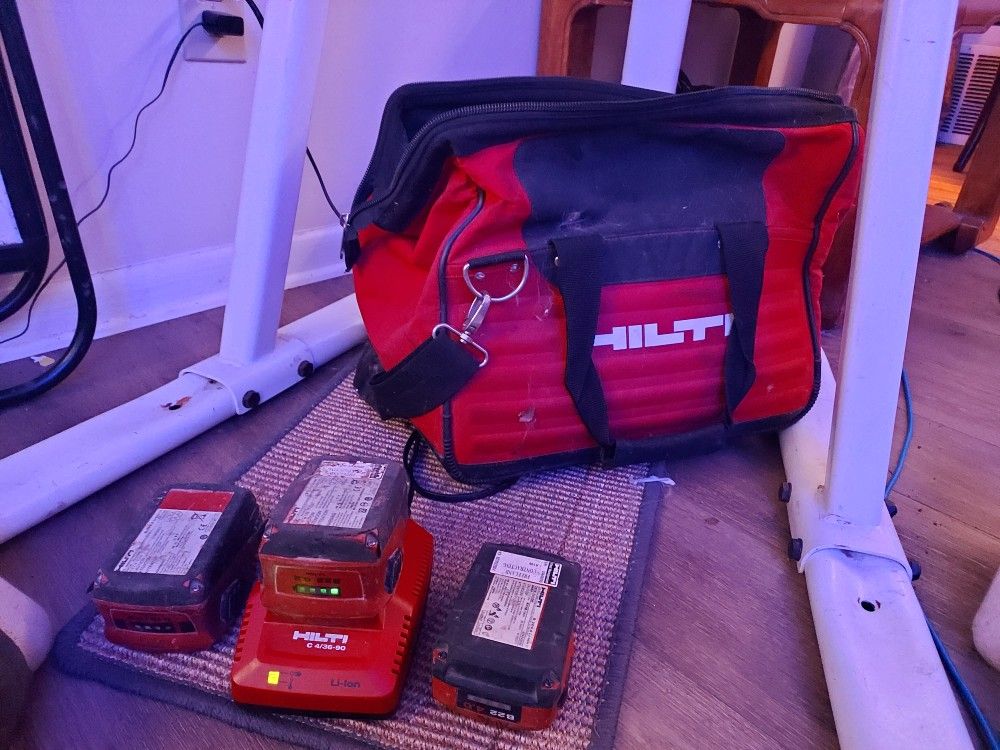 Hilti Batteries & Charger Bundle β 3 Batteries + Charger + Bag β Tested & Working