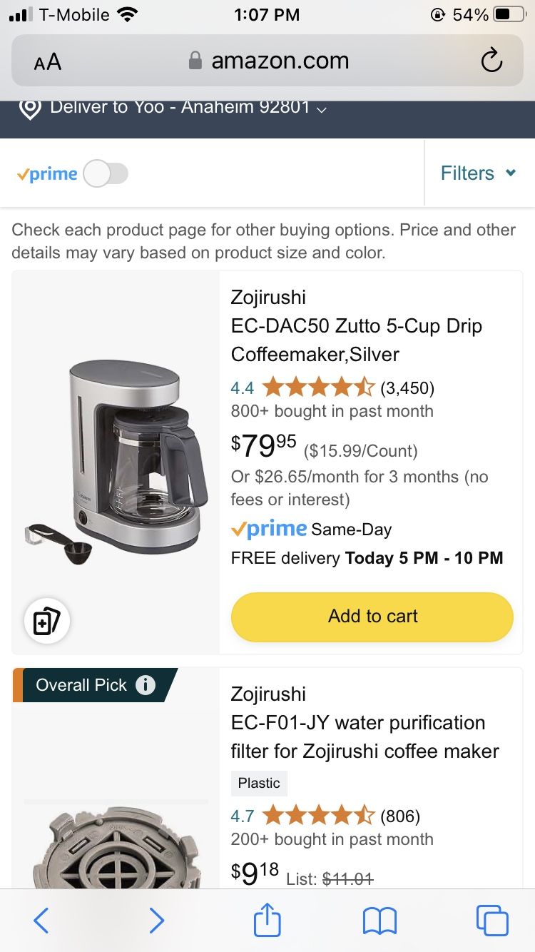 Zojirushi Drip Coffeemaker, EC-DAC50 Zutto 5-Cup