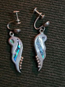 Vintage Taxco Mexican Sterling Silver Abalone Inlay Wing Screwback Earrings 925 Sterling Silver
