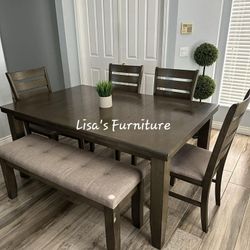 Dining Table With Four Matching Chairs And Bench 