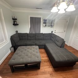 Modern Gray Sectional Sofa with Ottoman
