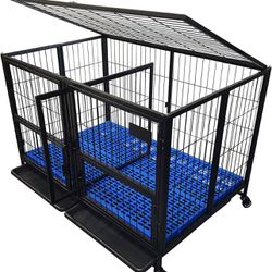 Bully Folding 43" Double Door Removable Divider Black, Open Top Heavy Duty Dog Pet Cage Kennel w/Trays Thumbnail