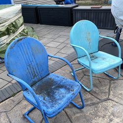 2 Vintage MCM Metal Outdoor Chairs 
