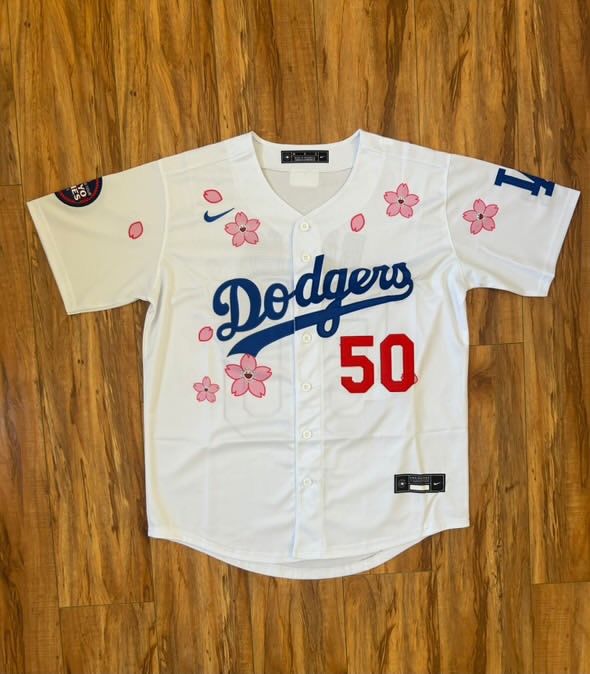 Mookie Betts Tokyo Series #50 Jersey White Japan Flowers