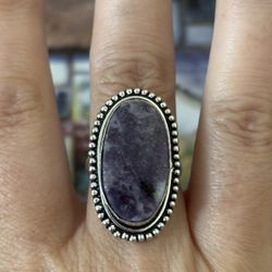 925 Sterling Silver Purple Charoite Gemstone Ring 8