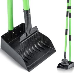 Pooper Scooper, Dog Pooper Scooper Long Handle Stainless Metal Tray and Rake Set for Medium Small Dogs Heavy Duty - Use on Grass, Dirt or Gravel - Pet
