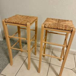 2 High Stool Chairs Natural Wood Color