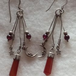 MOON STAND STAR ☪️ EARRING  ,NATURAL STONE  "" 925 STARLING SILVER ""