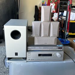 Onkyo Audio Receiver And Surround Sound System With Samsung 5disc CD Changer. All Wires And Cables