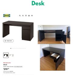 Ikea MALM Desk. Black-Brown.