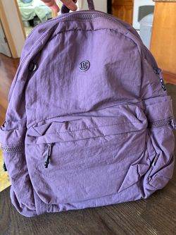 Purple Nylon Backpack with Multiple Pockets