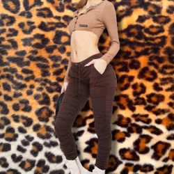 Dolls Kill Poster Grl Brown Low Rise Scrunched Ruched Joggers Pants Leggings