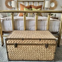 Mid-Century Bohemian Rattan Blanket Chest / Trunk Coffee Table