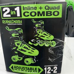 Roller Derby Boys 2-in-1 Roller/Inline Skates Black/Green, Size 12-2