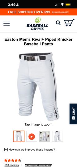 Image of Easton - Men's Rival+ Piped Knicker Baseball Pants WhiteM Easton - Men's Rival+ Piped