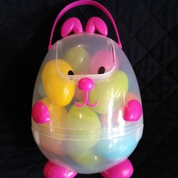 Cute pink Easter "puppy" with eggs