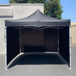 New in Box $129 Heavy-Duty EZ Popup Canopy 10x10’ with (3 Sidewalls) Outdoor Gazebo, Carry Bag (Black)