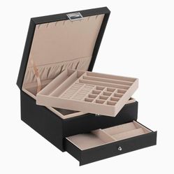 Jewelry Box, 3 Layers Jewelry Organizer with Removable Tray, Drawer, for Necklaces, Earrings, Rings, Black