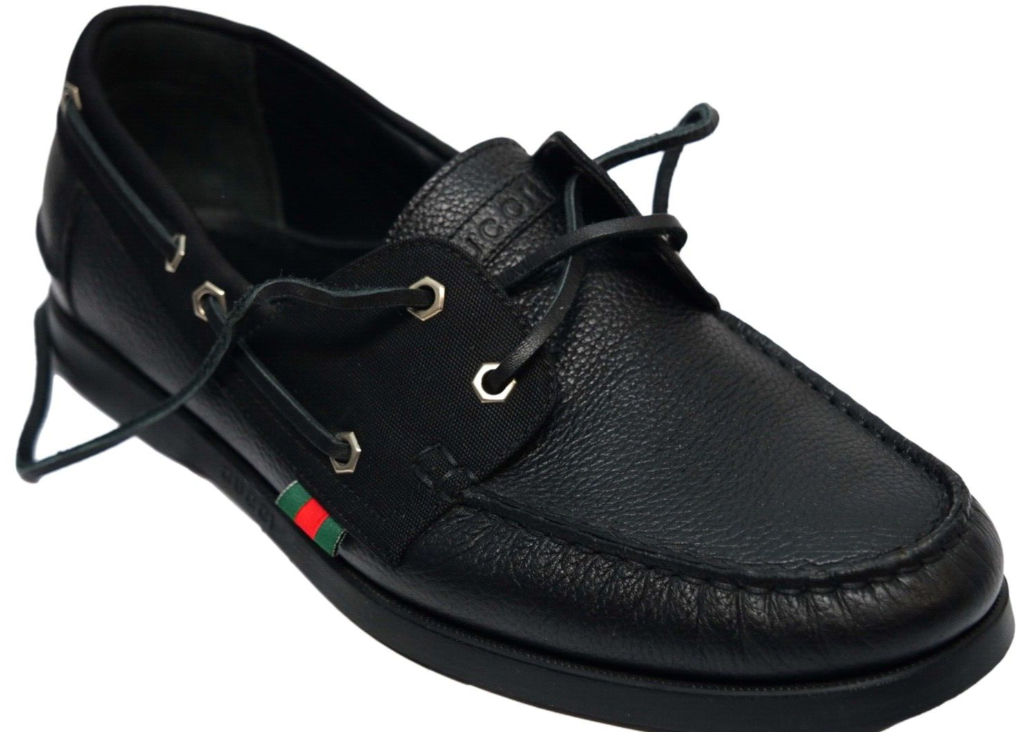 GUCCI Men's Black Leather Driving Loafers Shoes with Laces, ITALY - Size 9 G