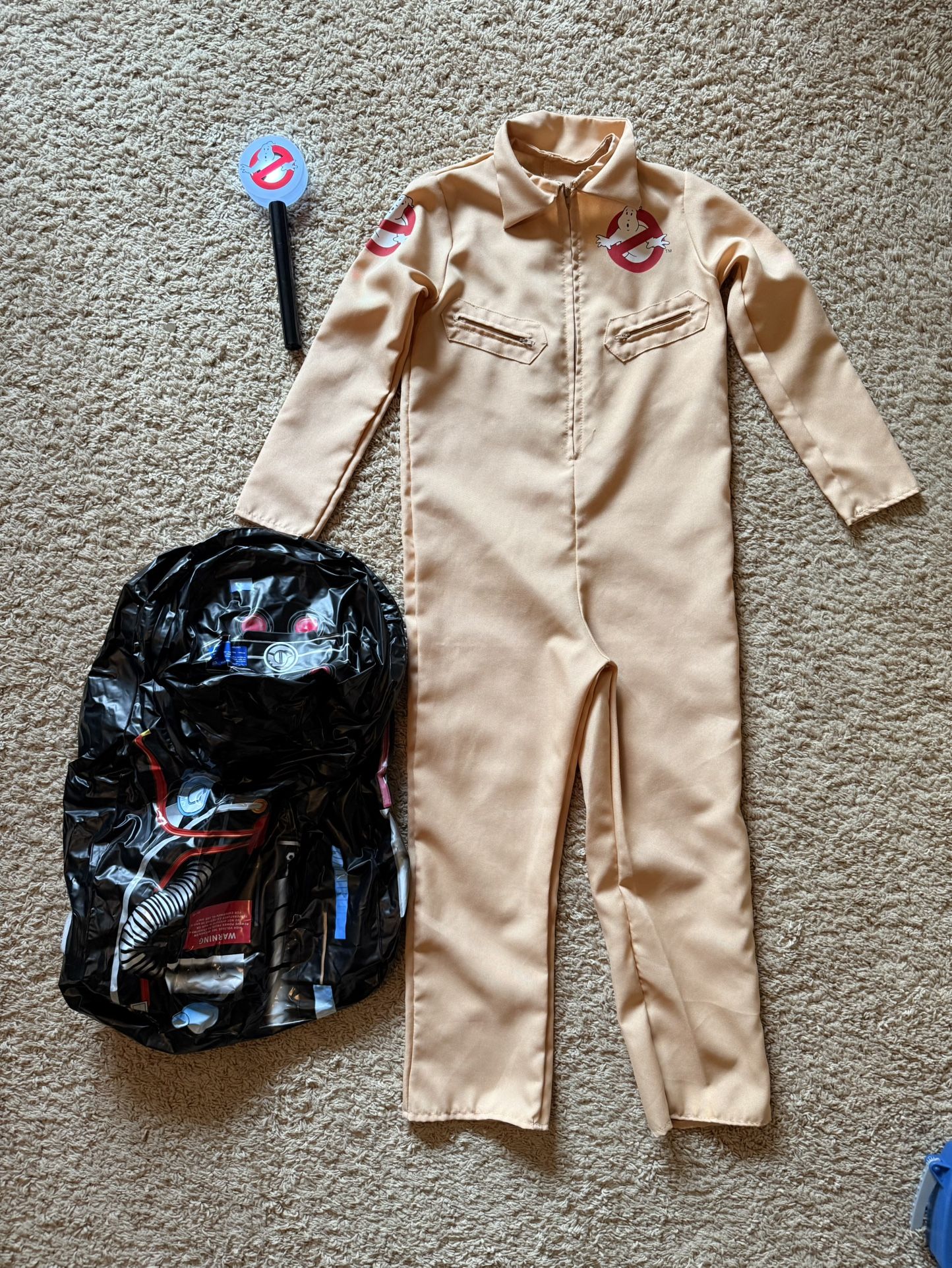 Ghostbusters Kids Costume Jumpsuit Size Medium- Including Inflatable Proton Pack And Ghostbusters safety Light 