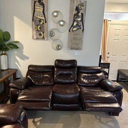 Brown faux Leather power  Reclining sofa