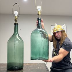 Vintage Italian Hand Blown Glass Demijohn Hand Blown Glass olive Oil  Bottle Lamps! From Family Owned Villa In Italy 